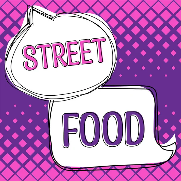 Kavramsal Sokak Yemekleri Konsepti Satıcılar Tarafından Bir Sokakta Veya Başka — Stok fotoğraf
