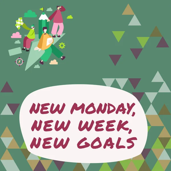 新しい月曜日 新しい週 新しい目標 Wordを示すテキストサイン新しい目標のターゲットを開始する別れの週末に書かれた — ストック写真
