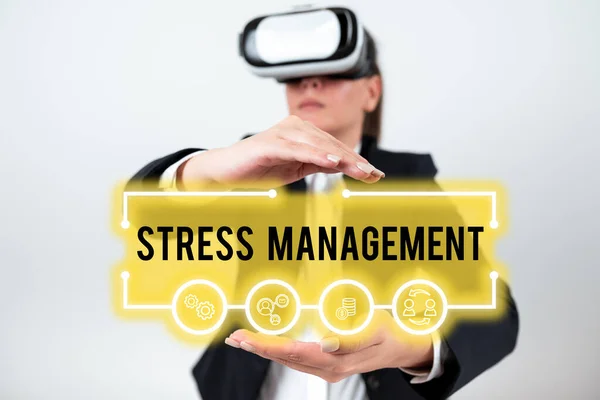 Text caption presenting Stress Management, Business concept learning ways of behaving and thinking that reduce stress