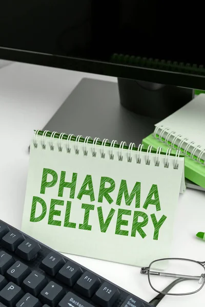 Hand Writing Sign Pharma Delivery Word Written Getting Your Prescriptions — Stock Photo, Image