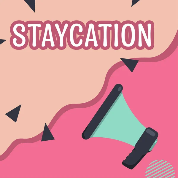 Handschrift Text Staycation Business Überblick Einen Urlaub Hause Verbracht Genießen — Stockfoto