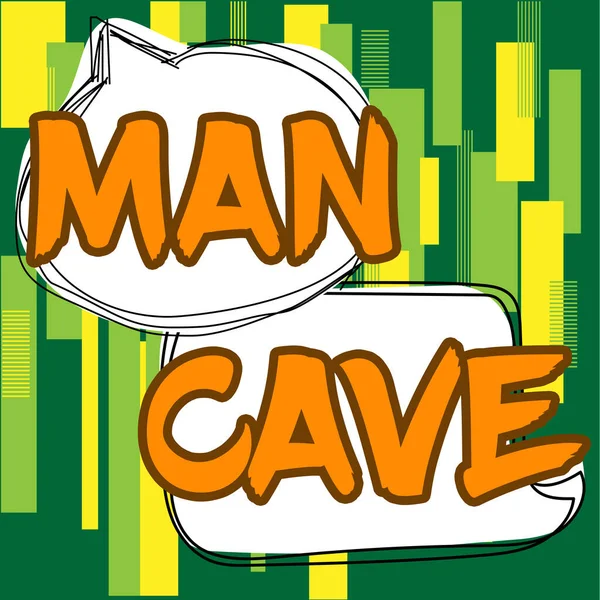 显示男子洞穴的文字标志 商业接近为男子保留的住房的房间 空间或面积 — 图库照片