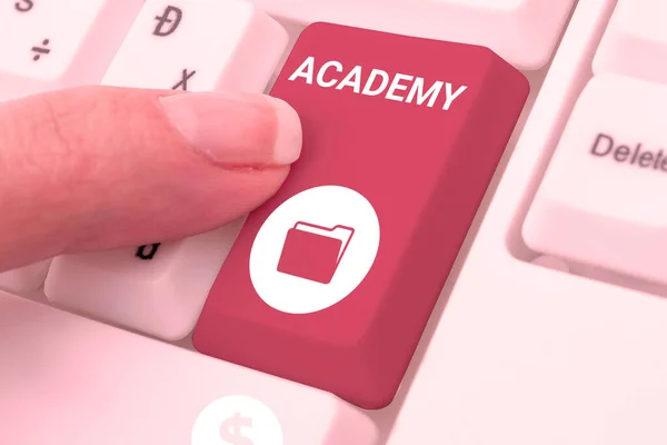 Handwriting text Academy, Internet Concept where students can go to receive academic support