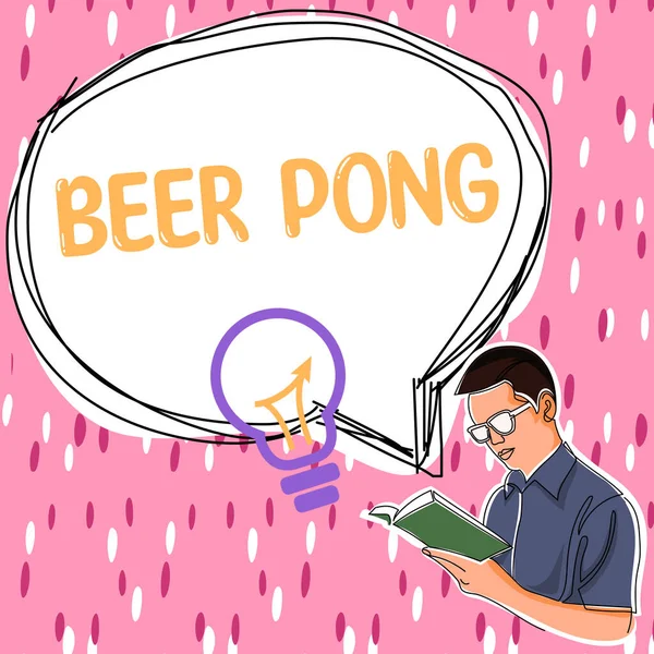 Text sign showing Beer Pong, Business approach a game with a set of beer-containing cups and bouncing or tossing a Ping-Pong ball