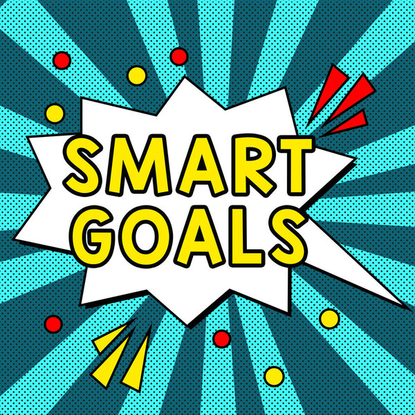 Text sign showing Smart Goals, Word Written on mnemonic used as a basis for setting objectives and direction
