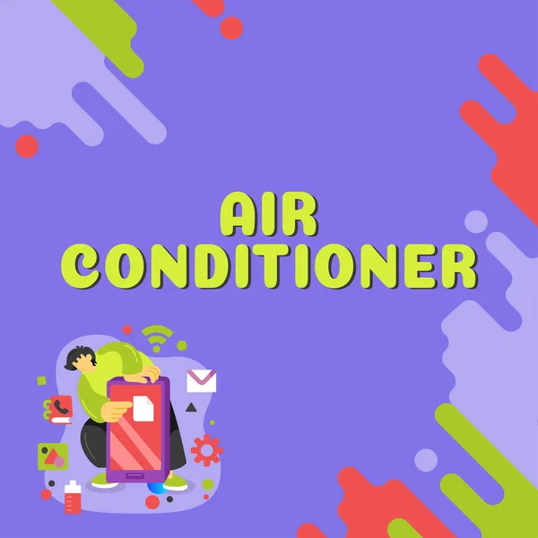 介绍空调 商业展示设备 清洗空气及控制湿度和温度的文字说明 — 图库照片