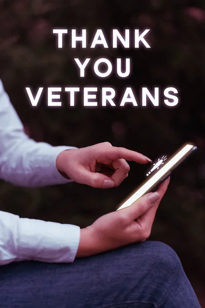 Konceptuell Bildtext Tack Veteraner Word Skrivet Uttryck Tacksamhet Hälsningar Uppskattning — Stockfoto