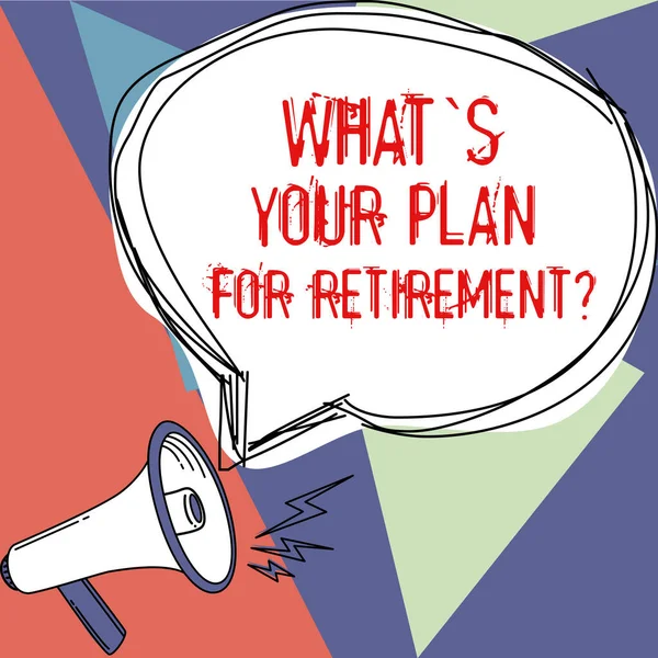 Hand Writing Sign Whats Your Plan Retirement Business Approach Savings —  Fotos de Stock