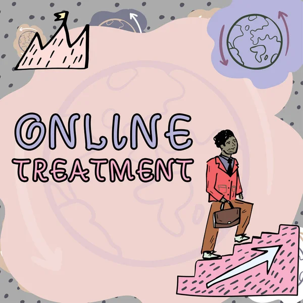 介绍在线治疗 通过互联网提供精神健康咨询的概念性照片的文字说明 — 图库照片