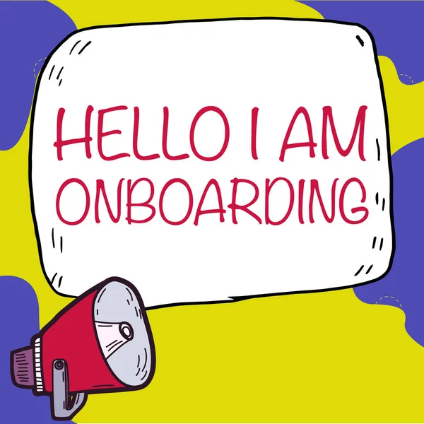 Σήμα Κειμένου Που Δείχνει Hello Onboarding Word Γράφει Για Διαδικασία — Φωτογραφία Αρχείου