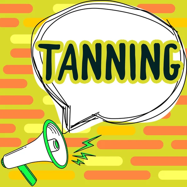 Text showing inspiration Tanning, Concept meaning a natural darkening of the scin tissues after exposure to the sun