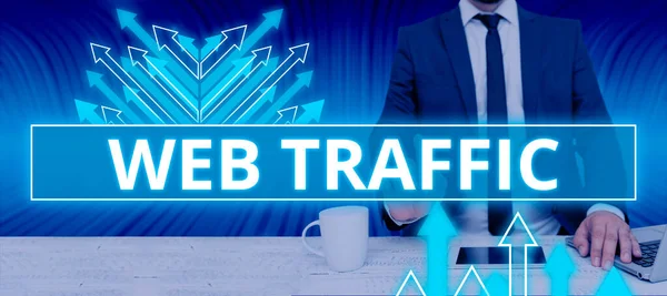 Text sign showing Web Traffic, Business overview Amount of data sent and received by visitors to a website