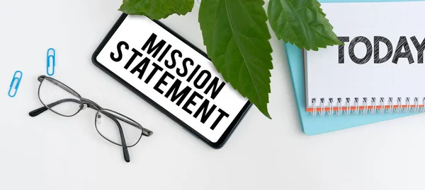 Inspiration showing sign Mission Statement, Internet Concept Formal summary of the aims and values of a company