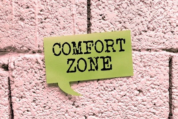 Writing displaying text Comfort Zone, Business idea A situation where one feels safe or at ease have Control