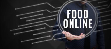 İnternetteki Metin Gıda, İş Genel Görünümü Telefon uygulaması ya da web sitesi kullanarak bir şeyler yemek istiyor