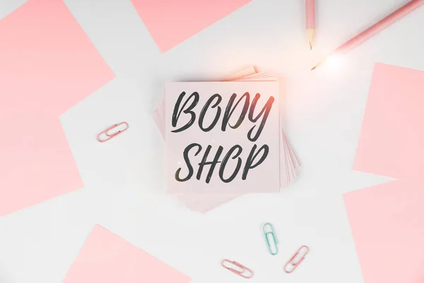 Cartel Que Muestra Body Shop Idea Negocio Una Tienda Donde — Foto de Stock