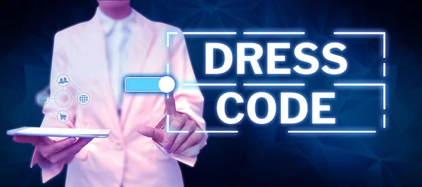 Handwriting text Dress Code, Business approach an accepted way of dressing for a particular occasion or group