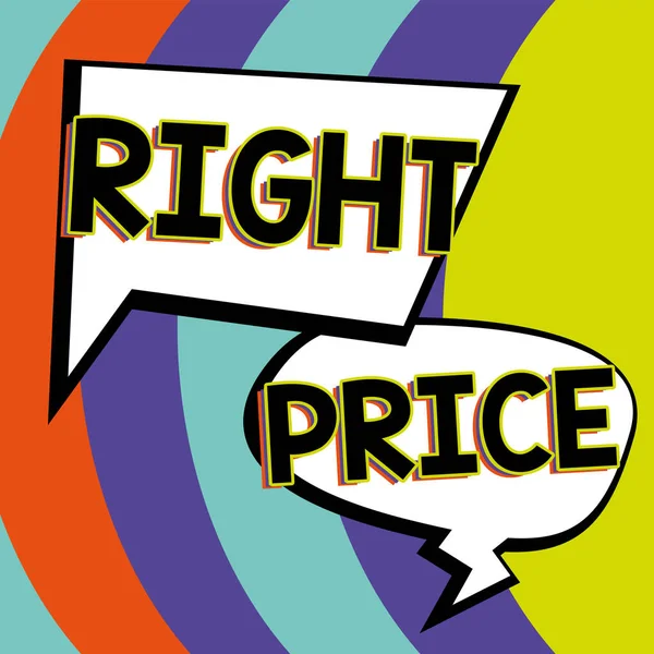 Text Sign Showing Right Price Word Written Amount Money Reasonable — Fotografia de Stock