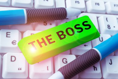 Text caption presenting The Boss, Internet Concept a person who exercises control or authority in the organization