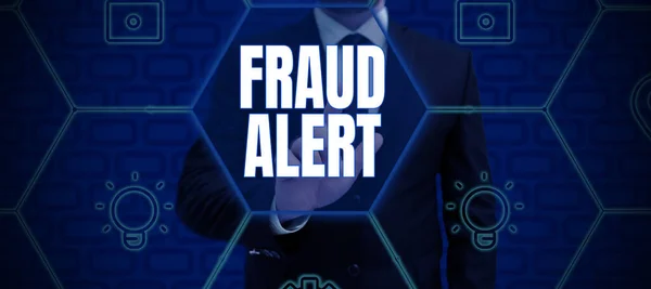 Text sign showing Fraud Alert, Internet Concept security alert placed on credit card account for stolen identity
