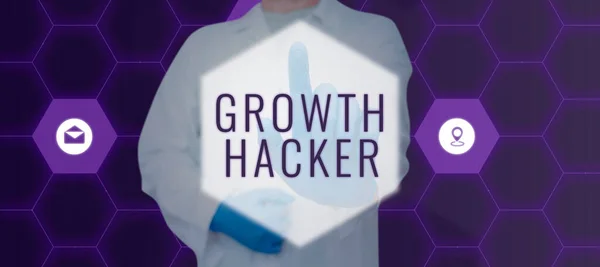 Rukopis Text Růst Hacker Business Showcase Obecně Získat Nejvíce Uživatelů — Stock fotografie
