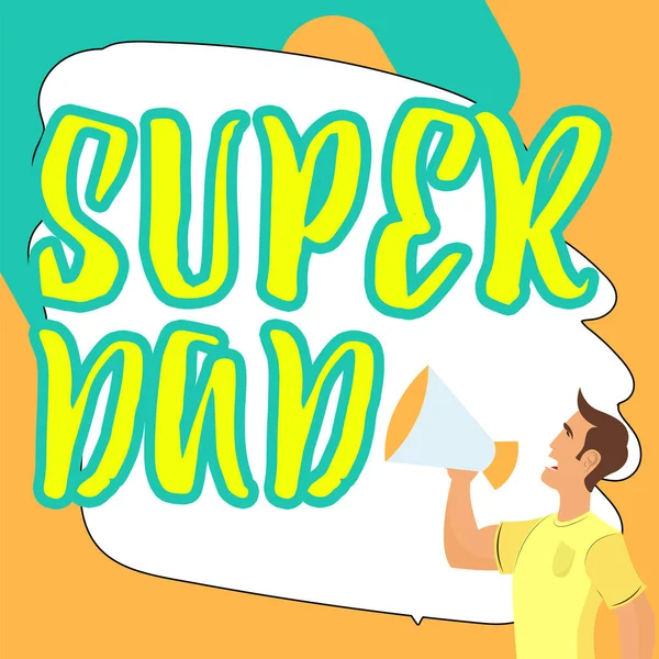 Sign Displaying Super Dad Internet Concept Children Idol Super Hero — Foto de Stock