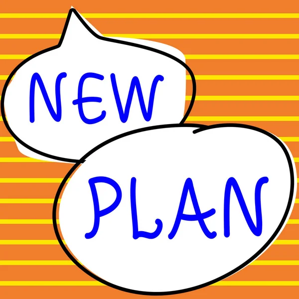 Podpis Tekstowy Przedstawiający Nowy Plan Przegląd Działalności Rozpoczęcie Szczegółowej Propozycji — Zdjęcie stockowe