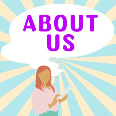 Inspiration showing sign About Us, Word Written on to introduce who or what something relates to or concerns