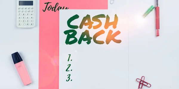 Text sign showing Cash Back, Internet Concept incentive offered buyers certain product whereby they receive cash