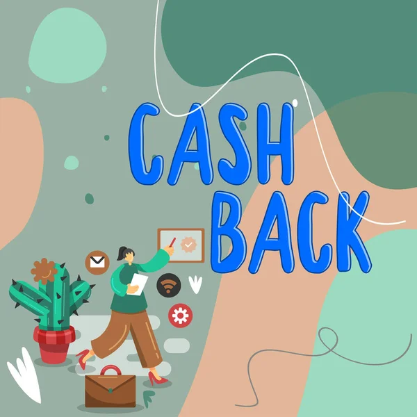 Cash Back Gösteren Metin Işareti Konsept Fotoğraf Teşvikleri Alıcılara Nakit — Stok fotoğraf