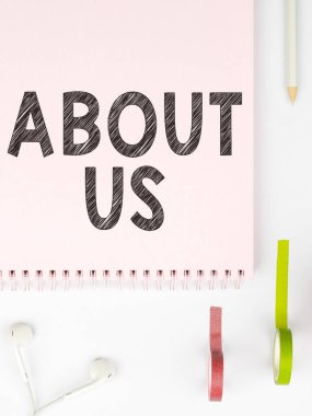 Writing displaying text About Us, Conceptual photo to introduce who or what something relates to or concerns