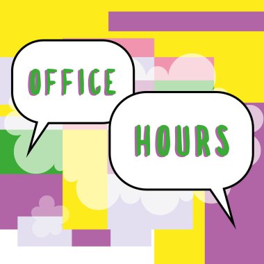 İlham veren ofis saatlerini gösteren metin, İnternet Konsepti Hangi işlerin normalde çalışma saatlerinin yürütüldüğü