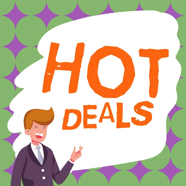 Sign Displaying Hot Deals Business Approach Agreement Which One Paties — Stock Fotó