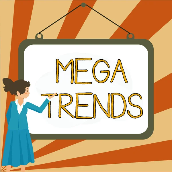 Hand Writing Sign Mega Trends Business Overview Powerful Phenomena Impacting — Foto Stock