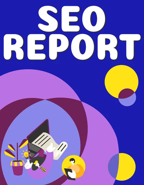 概念显示Seo报告 概念意思是通知如何在搜索引擎结果中运行网站 — 图库照片