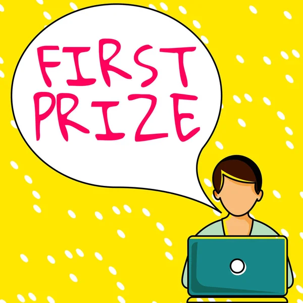 Sign Displaying First Prize Internet Concept Most Desirable Grand Prize — Stockfoto