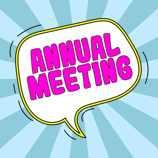 Hand Writing Sign Annual Meeting Internet Concept Yearly Gathering Organization — Foto Stock