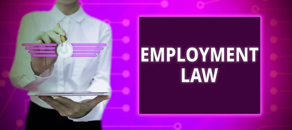 Text sign showing Employment Law, Word for deals with legal rights and duties of employers and employees