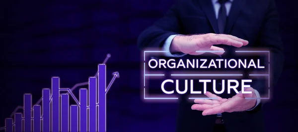 Text sign showing Organizational Culture, Business approach the study of the way people interact within groups