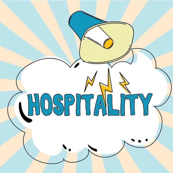 Hand Writing Sign Hospitality Business Overview Friendly Generous Reception Entertainment — Fotografia de Stock