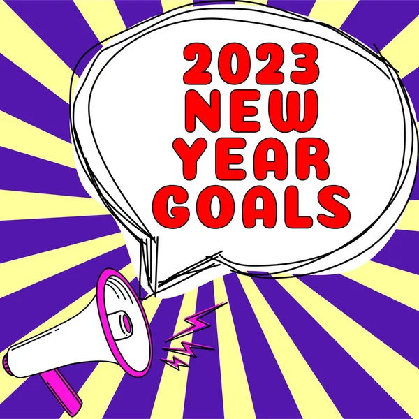 Hand Writing Sign 2023 New Year Goals Word Resolutions 365 —  Fotos de Stock