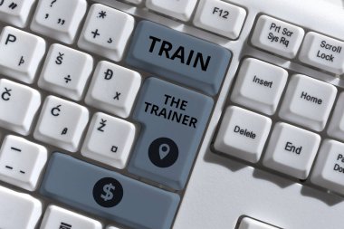 Text caption presenting Train The Trainer, Word for identified to teach mentor or train others attend class