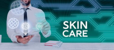 Conceptual display Skin Care, Business idea things that you do or use to keep your skin healthy and attractive