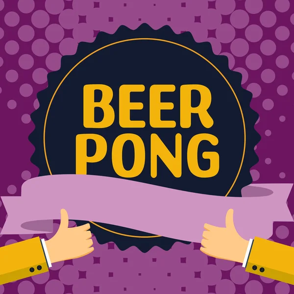 Text sign showing Beer Pong, Business showcase a game with a set of beer-containing cups and bouncing or tossing a Ping-Pong ball