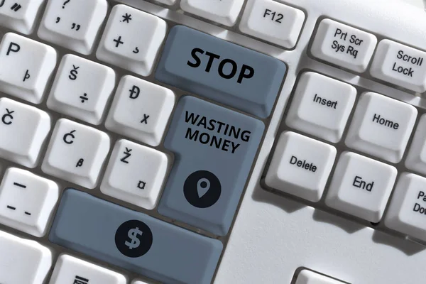 Εννοιολογική Επίδειξη Σταματήστε Σπαταλάτε Χρήματα Λέξη Για Την Παροχή Συμβουλών — Φωτογραφία Αρχείου