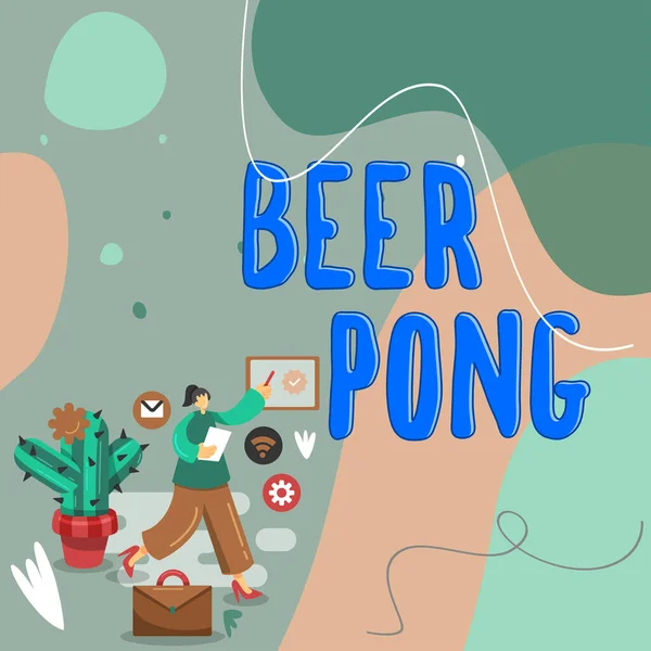 Conceptual display Beer Pong, Concept meaning a game with a set of beer-containing cups and bouncing or tossing a Ping-Pong ball