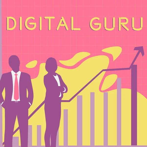 Podpis Koncepcyjny Digital Guru Przegląd Biznesu Nauczyciel Przewodnik Intelektualny Sprawach — Zdjęcie stockowe
