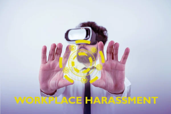 Text caption presenting Workplace Harassment, Business approach Different race gender age sexual orientation of workers