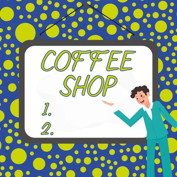 说明咖啡店 商业概览 提供咖啡和小食的小型非正式餐馆的文字标志 — 图库照片