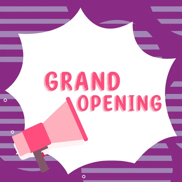 Hand Writing Sign Grand Opening Conceptual Photo Ribbon Cutting New — 스톡 사진